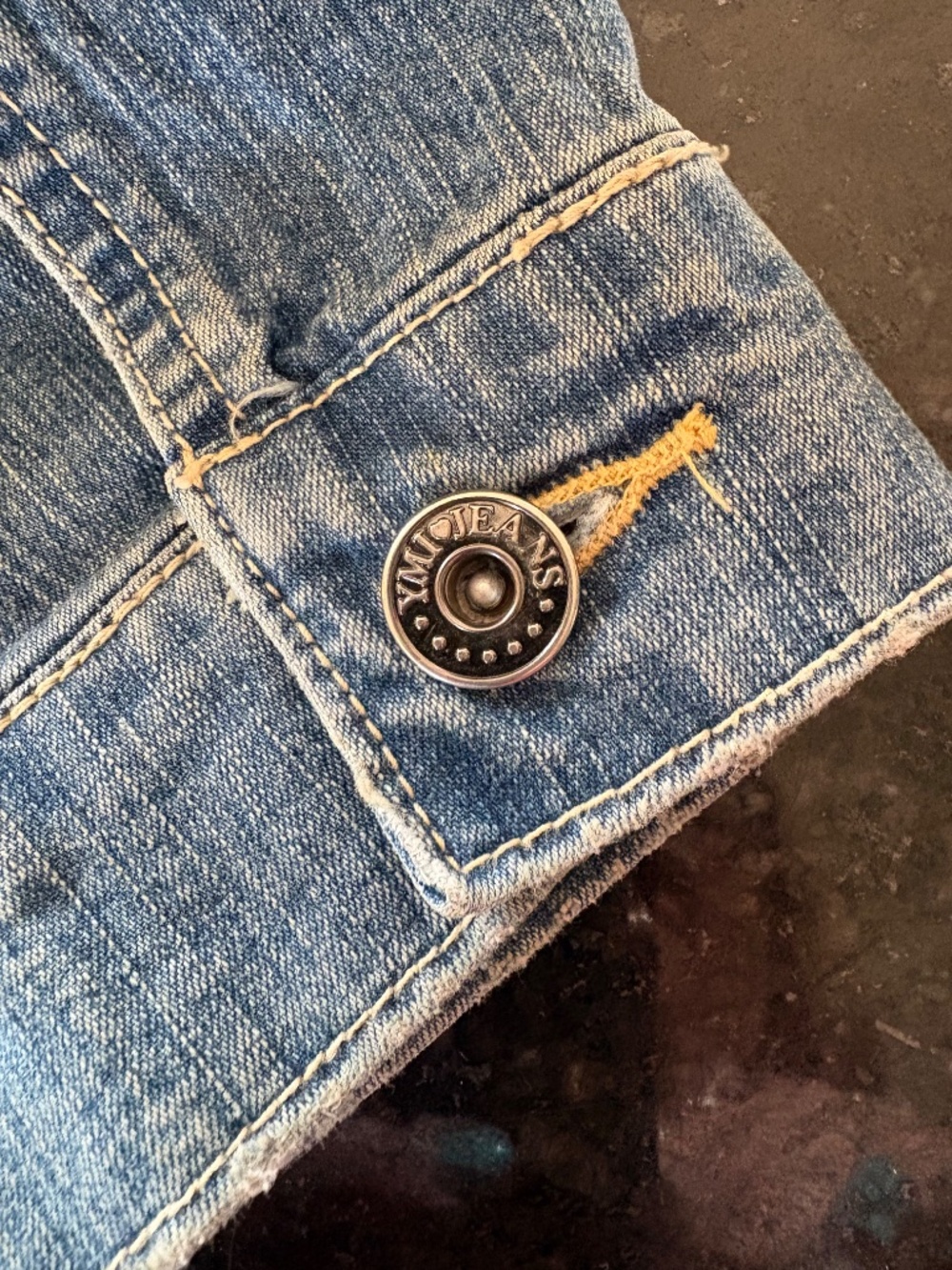 Vintage Y2K YMI Cropped Denim Jacket Green Rhinestone Bling Size L - Picture 6 of 14